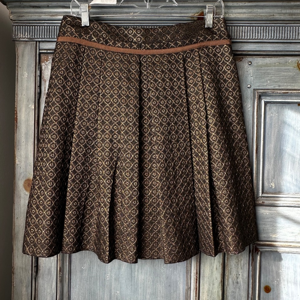 Philosophy di Alberta Ferretti Bronze Pleaded A Line Skirt Side 42 NWT